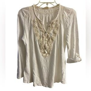 Meadow Rue Ivory Lace Trim Blouse Medium